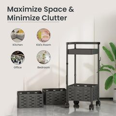 Kuber Industries 3-Layer Kitchen Trolley | 360° Rotating Storage Rack | Square Storage Rack with Wheels | Fruit and Vegetable Storage for Kitchen |Pack of 5 | (Black)