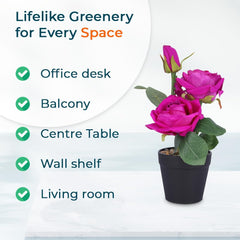 Kuber Industries Artificial Plants for Home Décor|Natural Looking Indoor Fake Plants with Pot|Artificial Flowers for Decoration-Pack of 4 (Pink)