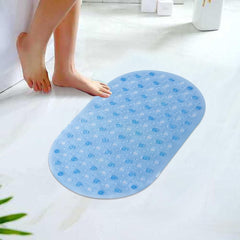 Kuber Industries Bath Mat | PVC Bathroom Mat | Shower Bath Mat | Floor Tub Mat | Bathroom Oval Mud Mat | Anti-Skid Shower Bathroom Mat | Q-01A |Pack of 6| Blue