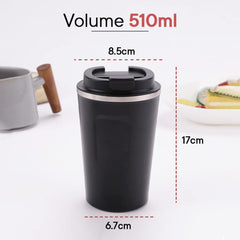 Kuber Industries Insulated Coffee Tumbler Mug with Lid for Office, Gym & Travel | Stainless Steel Leak-Proof Thermos for Tea/Coffee/Water - Ideal for Hot & Cold Beverages | CO230204A-Black