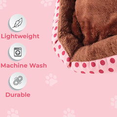 Kuber Industries Dog & Cat Bed|Soft Plush Top Pet Bed|Oxford Cloth Polyester Filling|Medium Washable Dog Bed|Circular Cat Bed with Rise-Edge Pillow|QY039PC-L|Pink & Coffee(Pack of 4)