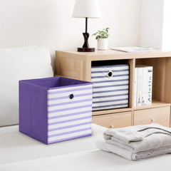 Kuber Industries Foldable Storage Basket|Square Toy Storage Bin|Front Grab Handle|Wardrobe, Closet Organizer (Purple) (Pack Of 4)