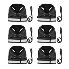 Kuber Industries Reflective Dog Harness With Adjustable Leash|Breathable Polyester Mesh Fabric |XS Size|HT-844|Comfortable No-Pull Grip|Quick Release Buckles|Easy On-Easy Off Harness|Black (Pack Of 6)
