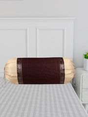 Kuber Industries Bolster Covers | Dupion Polyester Bolster Cover Set | Diwan Bolster Cover Set | Bolster Pillow Cover | Lace Design Masand Cover | 16x32 Inch | Pack of 6 | Brown