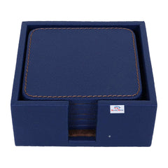 Heart Home Tea Coaster|Soft Leather Heat Insulation Tabletop Coasters|Decorative Holder for Tea, Coffee & Office Desk with Stand Set of 6 (Blue)