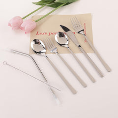 Kuber Industries 7 Pcs Utensil Set | Travel Camping Cutlery Set | Stainless Steel Flatware Set with Bag | Travel Organizer Utensil Set | Durable and Practical | Gray Cover