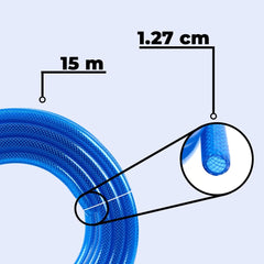 Kuber Industries|Basic|PVC with Nylon Braided Water Pipe 15 Meter|Multi-Utility Water Pipe for Garden, Car Cleaning & Pet Cleaning|Heavy Duty & Leak Proof Hose Pipe for Gardening|Blue|(Pack Of 2)