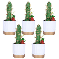 Kuber Industries Artificial Plants for Home Décor|Natural Looking Indoor Fake Plants with Pot|Artificial Flowers for Decoration-Pack of 5 (Green)