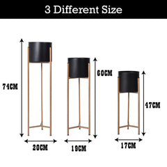 Urbane Home Planter | Gamla Stand for Home | Plant Stand for Living Room | Planter Pot Stand for Outdoor | Plant Stand for Home | Metal Floor Tall Indoor Plant Stand | Set of 3 | Black