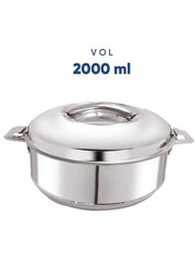 Heart Home 2L Stainless Steel Insulated Casserole for Roti, Puri & Chapati with Lid | Heat Retaining Body & Easy Lock Lid Mechanism Hotpot Roti Box for Home & Kitchen | Silver