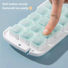 Kuber Industries Ice Cube Tray with Lid | Ice Cube Storage Box with Ice Scoop | 24 Ice Cube Molds for Freezing | One-Press Demolding | BPA Free | Yellow