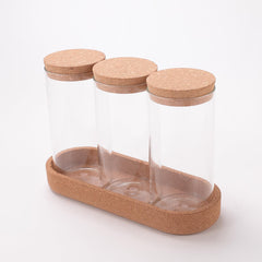 Urbane Home Borosilicate Glass Jars for Kitchen with Cork Lid and Cork Tray | Kitchen Containers Set | Pack of 3 | 700ml | Airtight Glass Containers with lid | Multipurpose | Transparent