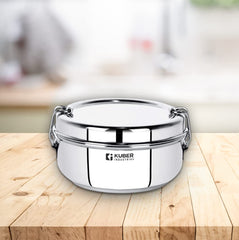 Urbane Home Stainless Steel Food Pack Lunch Box with Steel Separator Plate and Locking Clip, 1 Pc-250 ml Capacity