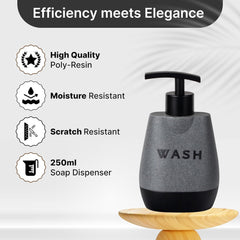 Kuber Industries Premium Polyresin Liquid Soap Dispenser | 250ml | Modern Stylish Kitchen Office Bathroom Dispenser for Kitchen | Non Fragile | Scratch Proof | Moisture Resistant | Grey-Black Color