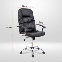 Kuber Industries Ergonomic Leather Office Chairs for Work from Home | Comes with Manual Height Adjustable, Armrest, Headrest & Lumbar Support | Comfy Study Chair for Students with Wheels | Black