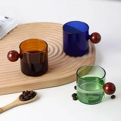 Kuber Industries 6 Pcs Borosilicate Glass Coffee Cups | Cup with Wooden Ball Handle | High Heat Resistant | Microwave and Dishwasher Safe | 120 ML | Pack of 3 | Green