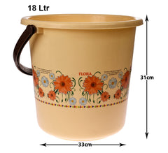 Heart Home Bucket|Plastic Bucket for Bathroom|Bucket for Bathing|Unbreakable Printed Bucket with Handle|18 Liter|Pack of 2 (Cream)