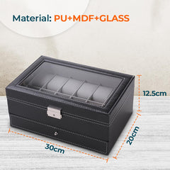 Kuber Industries Double Layer 12 Slots Watch And Jewellery Organizer-Pack of 5 (Black)