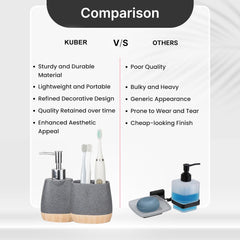 Urbane Home Premium 2-Piece Bathroom Accessories Set | Tooth Brush Holder | Liquid Soap Dispenser (250ml) | Moisture Resistant | Scratch Proof | Grey-Natural