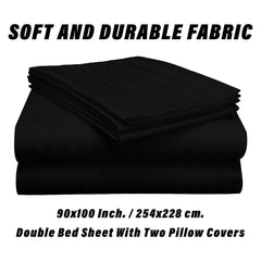 Kuber Industries Double Bedsheet with 2 Pillow Covers | 144 TC Glace Cotton Bedsheet | Satin Striped Bedsheet for Home | Hotel | Bedroom | 90x100 Inch | Black