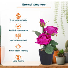 Kuber Industries Artificial Plants for Home Décor|Natural Looking Indoor Fake Plants with Pot|Artificial Flowers for Decoration-Pack Of 5 (Pink)