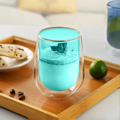 Kuber Industries 2 Pcs Double Walled Borosilicate Glass | High Thermal Resistance | Microwave & Dishwasher Safe | 190 ML | Pack of 1 | Green