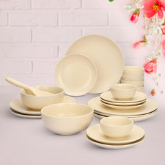 Kuber Industries 20 Pcs Ceramic Dinner Set | Dishwasher & Microwave Safe | Crockery Set for Dining & Gifting | 6 Pcs Full Plates & 6 Pcs Half Plate & 2 Pcs Serving Bowl & 6 Pcs Bowl | Cream