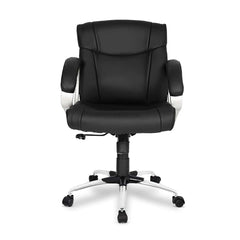 Kuber Industries Ergonomic Leather Office Chairs for Work From Home | Comes with Manual Height Adjustable, Armrest, Headrest & Lumbar Support | Comfy Study Chair for Students with Wheels | Black