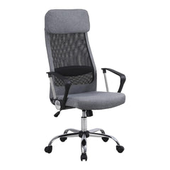 Kuber Industries Ergonomic Office Chairs for Work From Home | Comes with Manual Height Adjustable, Armrest, Headrest & 2D Lumbar Support | Comfy Study Chair for Students with Wheels | Grey | MC10-GY