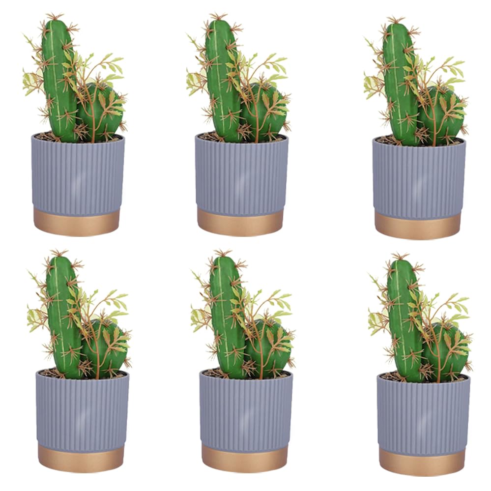 Kuber Industries Artificial Plants for Home Décor|Natural Looking Indoor Fake Plants with Pot|Artificial Flowers for Decoration-Pack of 6 (Green)