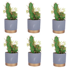 Kuber Industries Artificial Plants for Home Décor|Natural Looking Indoor Fake Plants with Pot|Artificial Flowers for Decoration-Pack of 6 (Green)
