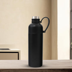 Kuber Industries Pack of 5 Vacuum Insulated Water Bottle | Stainless Steel Sipper Bottle with Handle | Hot & Cold Water Bottle | Leakproof, BPA Free, Rustproof | 500 ML | Black
