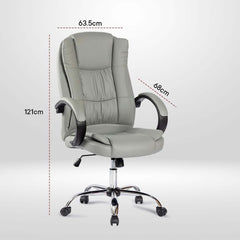 Kuber Industries Leather Office Chairs for Work From Home | Comes with Manual Height Adjustable, Armrest, Headrest & Lumbar Support | Comfy Study Chair for Students with Wheels | Grey | SAVOC106GRY