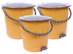 Kuber Industries 3 Pieces Ultra Plastic Garbage Waste Pedal Dustbin for Home, Office with Handle, 5 Liters (Cream & Brown)-KUBMART3044