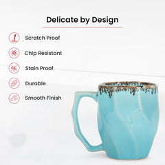 Kuber Industries Ceramic Aesthetic Coffee Mugs | Microwave, Dishwasher, Refrigerator Safe Single Cups & Mugs for Coffee | Hot & Cold Milk & Lemon Tea Large Cup | Turquoise