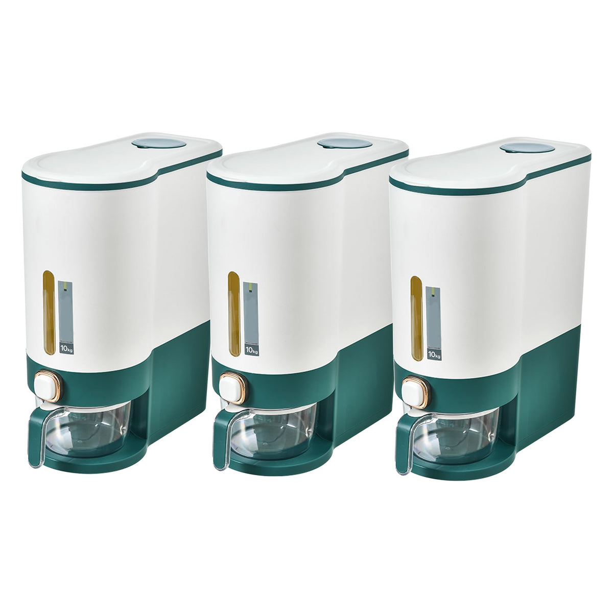 Kuber Industries Pack of 3 Kitchen Storage Dispenser| Moisture Proof Dust Proof | Rice Cereal Dal Storage Dispenser Box| Transparent Metering Cylinder| Measurable Cup | 2021 | White