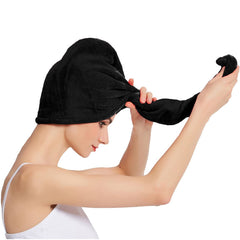 Kuber Industries Hair Wrapper|Hair-Drying Bathrobe Turban Towel|Stretchy Microfiber Quick Absorbent Hair Dry Salon Towel (Black)