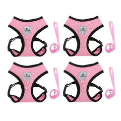 Kuber Industries Reflective Dog Harness With Adjustable Leash|Breathable Polyester Mesh Fabric With Top carry Handle|Medium Size|HAT-818|Comfortable No-Pull Grip|Quick Release Buckles|Pink (Pack Of 4)