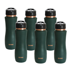 Kuber Industries Copper Water Bottle with Sipper | BPA Free & Non-Toxic | Leakproof, Durable & Lightweight | With Added Health Benefits of Copper |Easy to Clean | Maroon | Green (Pack Of 6)