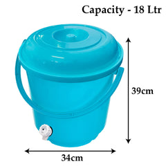Kuber Industries Multipurposes Plastic Bucket with Lid & Tap System for Home Cleaning & Save Water, 18Ltr. (Blue)