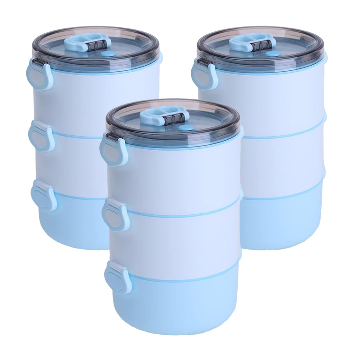 Kuber Industries Pack of 3 Insulated Lunch Box with 3 Compartments|100% BPA Free, Food Grade ABS Plastic|Leakproof & Spill Proof|Dishwasher & Microwave Safe Lunch Box|3000 ML|HX0035097|Blue