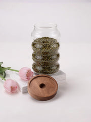 Urbane Home Borosilicate Glass Jar with Bamboo Lid | Kitchen Organizer Items & Storage | Multi-utility, Leakproof, Airtight Storage Jar for Cookies, Snacks, Tea, Coffee, Sugar | Set of 2 (700ml)