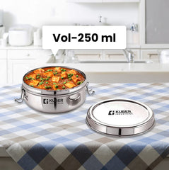 Urbane Home Stainless Steel Food Pack Lunch Box with Steel Separator Plate and Locking Clip, 1 Pc-250 ml Capacity