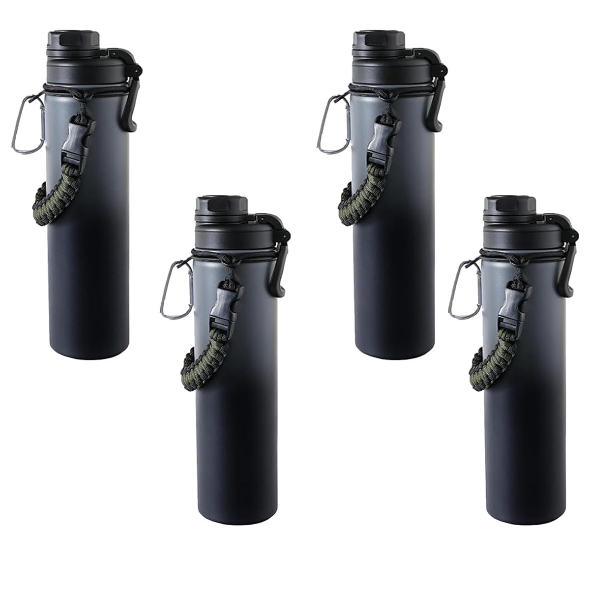 Kuber Industries Water Bottle | Steel Water Bottle for Daily Use | Vacuum Insulated Flask Water Bottle with Rope | Hot & Cold Water Bottle | 720 ML | LX-230603 | Pack of 4 | Black & Gray