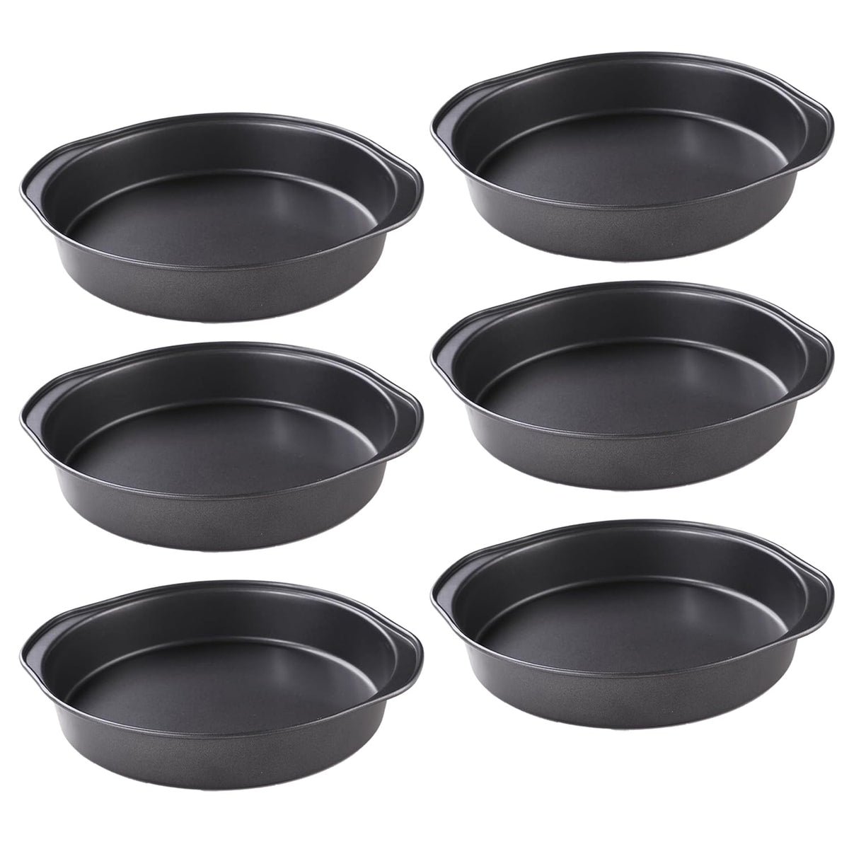Kuber Industries 8 inch Non-Stick Cake Pan for Baking|Round Shape Cake Baking Mold|Side Handles-Pack of 6 (Black)