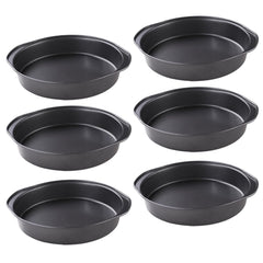 Kuber Industries 8 inch Non-Stick Cake Pan for Baking|Round Shape Cake Baking Mold|Side Handles-Pack of 6 (Black)
