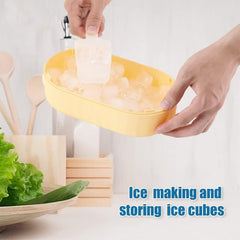 Homestic 2 Layer Ice Cube Tray with Lid | Ice Cube Storage Box with Ice Scoop | 72 Ice Cube Molds for Freezing | One-Press Demolding | BPA Free | Yellow