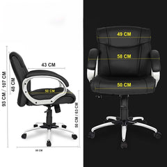 Kuber Industries Ergonomic Leather Office Chairs for Work From Home | Comes with Manual Height Adjustable, Armrest, Headrest & Lumbar Support | Comfy Study Chair for Students with Wheels | Black