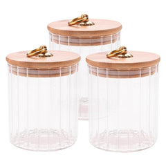Urbane Home Borosilicate Glass Jar with Bamboo Lid | Kitchen Organizer Items and Storage | Multi-utility, Leakproof, Airtight Jar for Cookies, Snacks, Tea, Coffee, Sugar (530 ml) (Pack of 3)