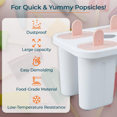 Kuber Industries Set of 4 Popsicle Mould|Reusable Ice Tray for Kulfi, Candy|Pack of 5| White
